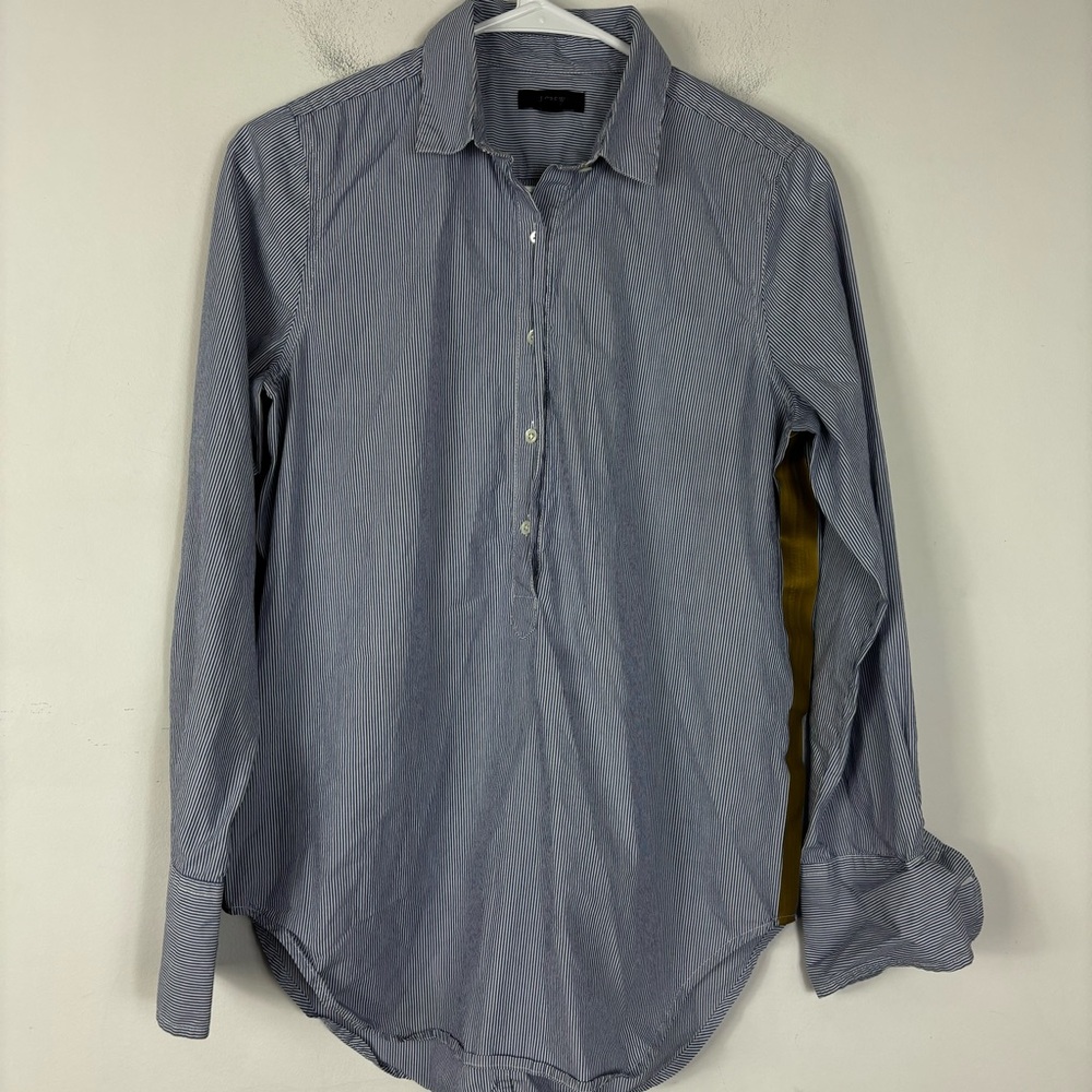 J. Crew Nautical Stripe Button Up Womens 4 1/4 Button Gold Stripe Side Preppy